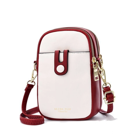 Women Mini Crossbody Phone Bag PU Leather Multi Pocket Zipper Closure Contrast Color Casual Shoulder Pouch Wallet