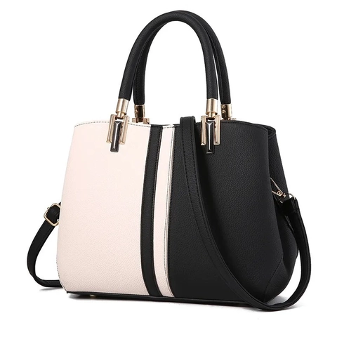 Sac à Main Femme en Cuir PU Color Block Mode Patchwork Sac à Bandoulière Avec Poignée Supérieure et Bandoulière Réglable