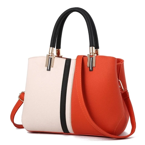 Sac à Main Femme en Cuir PU Color Block Mode Patchwork Sac à Bandoulière Avec Poignée Supérieure et Bandoulière Réglable
