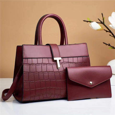 Handbag And Clutch Crocodile Embossed PU Leather Top Handle Shoulder Bag With Metal Buckle For Women