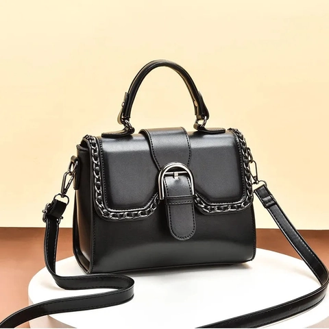 Sac À Bandoulière Pour Femme En Cuir PU Décor De Chaîne Boucle Fer À Cheval Poignée Supérieure Rétro Élégant Petit Sac À Main