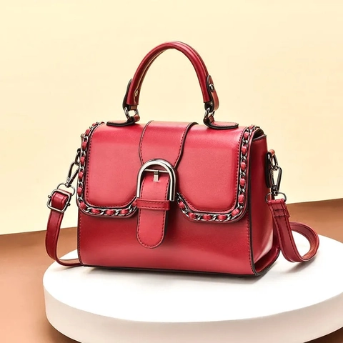 Sac À Bandoulière Pour Femme En Cuir PU Décor De Chaîne Boucle Fer À Cheval Poignée Supérieure Rétro Élégant Petit Sac À Main