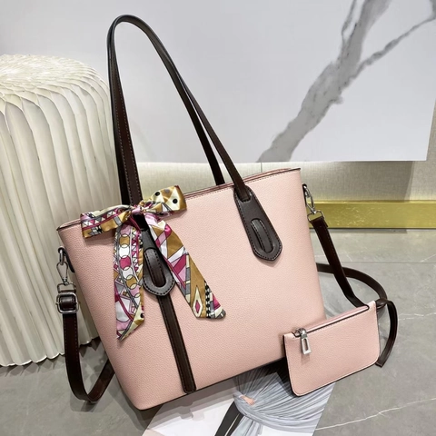 Grote Dames Shopper Met Korrelstructuur PU Leer Elegante Handtas Met Bijpassend Tasje En Satijnn Sjaal