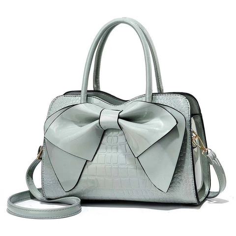 Borsa A Mano Da Donna Motivo Coccodrillo Pelle PU Verniciata Grande Decorazione Con Fiocco Tracolla Rimovibile Retro Elegante