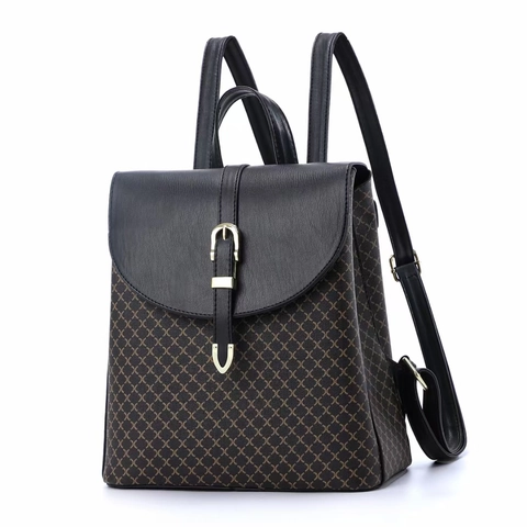 Mode Rucksack Damen PU Leder Klappe Geometrischer Druck Lässig Pendeln Vintage Britischer Stil Schultertasche