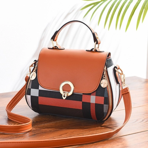 Sac Bandoulière Femme Cuir PU Blocs Couleurs Géométriques Motif Carreaux Boucle Métal Goutte Grande Capacité Coréen Crossbody