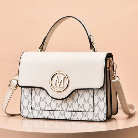 Women Shoulder Bag PU Leather Monogram Print Crossbody Handbag Top Handle Square Fashion Versatile Elegant