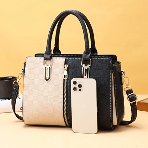 Damen Patchwork Schachbrett Handtasche PU Leder Henkeltasche Umhängetasche Lässige Pendler Tote Für Den Täglichen Gebrauch