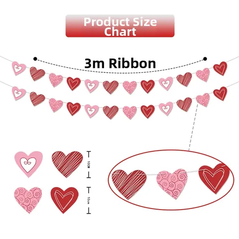 Valentine's Day Heart Banner Paper Garland Romantic Wedding Party Decoration Red Pink Heart Hanging Garland For Proposal