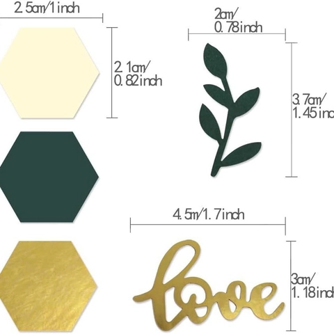 Wedding Party Confetti Paper Sage Green Hexagon Gold Love Script Leaves Table Decoration Balloon Filler Supplies