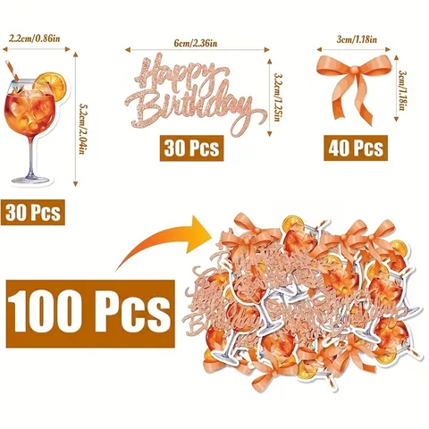 Coriandoli Buon Compleanno Bicchieri Da Cocktail Fiocchi Arancioni Glitter Oro Rosa Decorazione Tavola Per Festa Della Birra