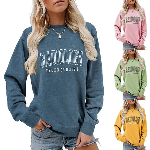 Radiology Technologist Sweatshirt Damen Langarm Rundhals Baumwolle Polyester Mischung Lose Lässig Print