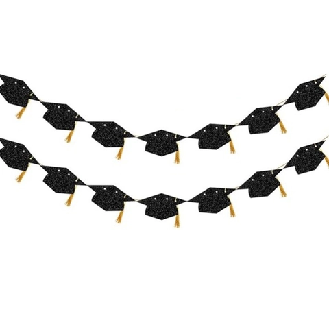 Graduation Party Glitter Banner Graduation Doctoral Cap Hanging Flag Garland Decoration With Gold Tassels Banner Party Supplies