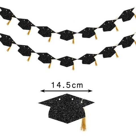 Graduation Party Glitter Banner Graduation Doctoral Cap Hanging Flag Garland Decoration With Gold Tassels Banner Party Supplies