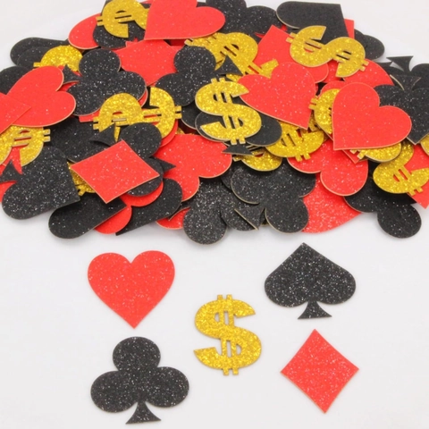 Confettis de Fête Pailletés Symboles de Poker et Dollar Décoration Soirée Casino pour Mariage Célébration Table