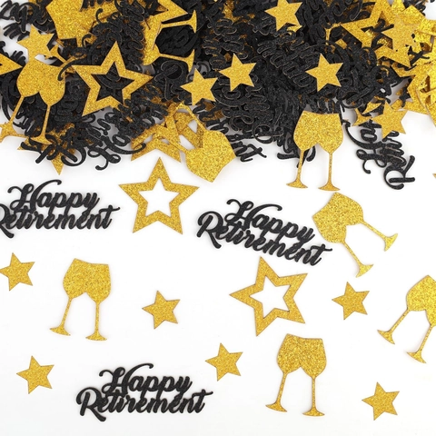 Happy Retirement Konfetti Schwarz Gold Glitzerpapier Sterne Champagnerglas Tischdeko Für Party Feiern Jubiläum