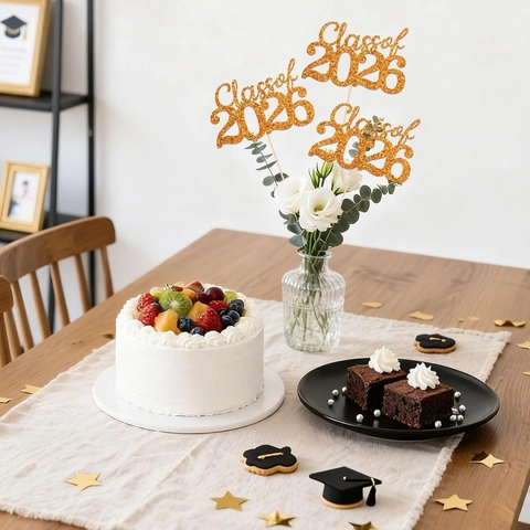 Class Of 2026 Abschluss Tortenaufsatz Glitzerpapier Deko-Stab Für Abschlussfeier Dessert Backen Dekoration Zubehör