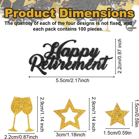 Happy Retirement Konfetti Schwarz Gold Glitzerpapier Sterne Champagnerglas Tischdeko Für Party Feiern Jubiläum