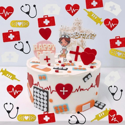 Confettis Pailletés Thème Médical pour Graduation Infirmière Journée du Docteur Décoration de Table Symboles Stéthoscope Seringue