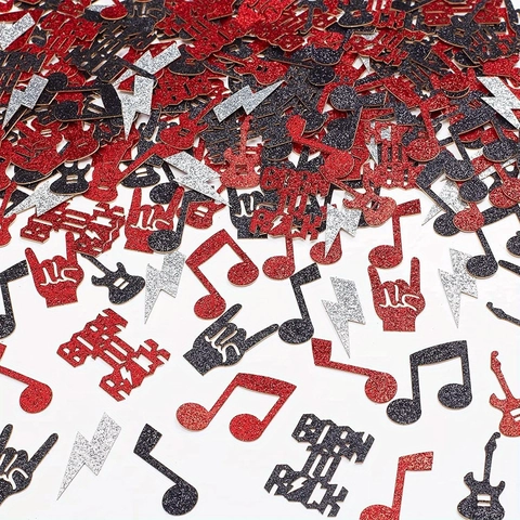 Κομφετί Πάρτι με Θέμα Rock And Roll Χρυσόσκονη Μουσική Νότα Κιθάρα Κεραυνός για Διακόσμηση Τραπεζιού Μουσικού Φεστιβάλ