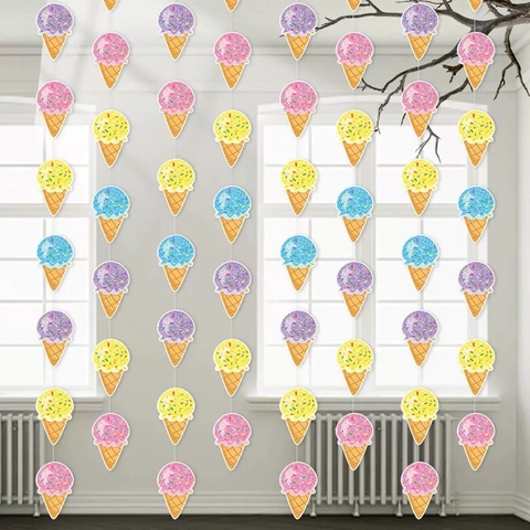 Summer Party Ice Cream Hanging Ornament String Paper Banner Hawaii Beach Theme Birthday Backdrop Decor Colorful Novelty