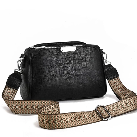 Borsa Tracolla Donna Pelle PU Motivo Litchi Varie Tasche Con Cerniera Tracolla Larga Jacquard Borsa A Spalla