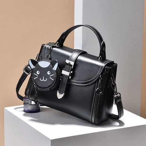 Dames Schoudertas Met Leuke Kat Hanger Mini PU Leer Crossbody Tas Kleine Vierkante Handtas Met Portemonnee Voor Dagelijks Gebruik