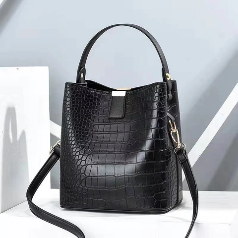 Dames Krokodillenpatroon Emmer Tas PU Leer Vintage Mode Schoudertas Crossbody Handtas Met Gouden Metalen Slot Dames Tas