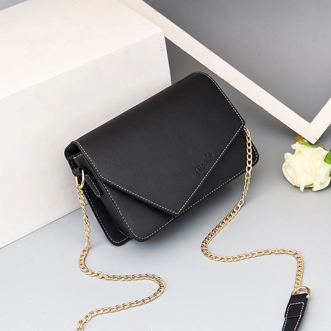 Mini Sac à Épaule en Cuir PU pour Femmes Sac Bandoulière Chaîne Élégant Petit Sac Carré Surpiqûres Contrastées Mode Quotidien Fête