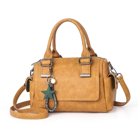 Borsa A Mano Boston Retrò Da Donna In Pelle PU Grande Capacità Borsa A Tracolla Con Ciondolo Stella Perla Artificial Ufficio