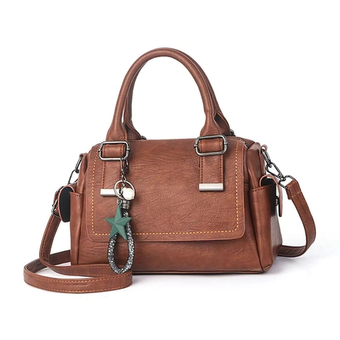 Borsa A Mano Boston Retrò Da Donna In Pelle PU Grande Capacità Borsa A Tracolla Con Ciondolo Stella Perla Artificial Ufficio