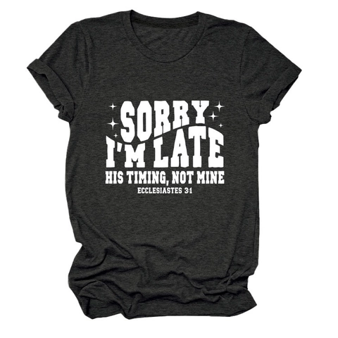 Women Casual Round Neck Short Sleeve T-Shirt Cotton Blend Sorry I'm Late Slogan Printed Graphic Top Religious Star Tee