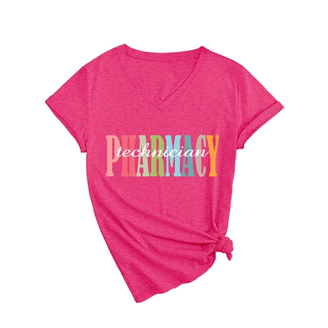 Maglietta Da Donna Con Scollo A V Maniche Corte Stampa Pharmacy Technician Misto Cotone Casual Estate