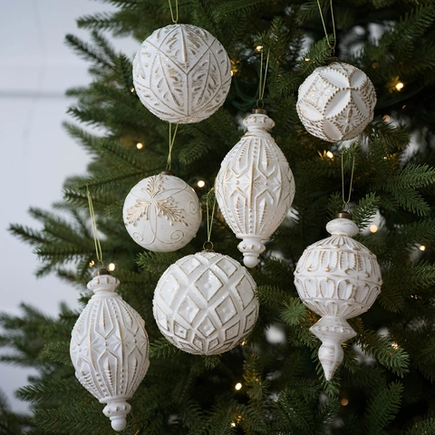 Vintage Christmas Ball Ornaments PVC Matte White Gold Relief Xmas Tree Hanging Baubles Festive Holiday Party Home Decor