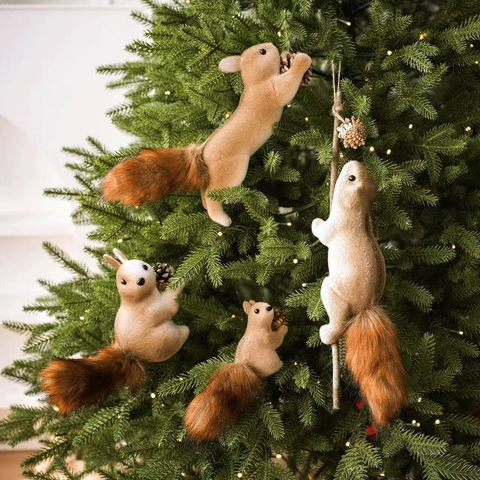 Realistisches Eichhörnchen Weihnachtsbaum Anhänger Mit Kunstfell Zapfen Beeren Für Weihnachtsfeier Zuhause Deko
