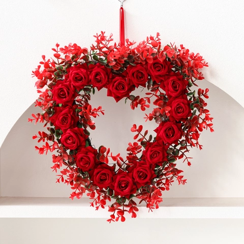 Ghirlanda A Cuore Per San Valentino Rosa Rossa Artificiale Plastica Tessuto Decorazione Appesa Per Matrimonio Festa Casa Romantica