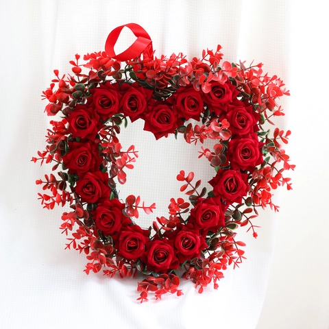 Ghirlanda A Cuore Per San Valentino Rosa Rossa Artificiale Plastica Tessuto Decorazione Appesa Per Matrimonio Festa Casa Romantica