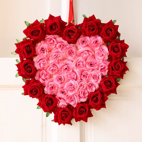 Herzförmiger Künstlicher Rosenkranz Rot Rosa Türaufhängung Valentinstag Hochzeit Party Szene Layout Romantische Dekoration