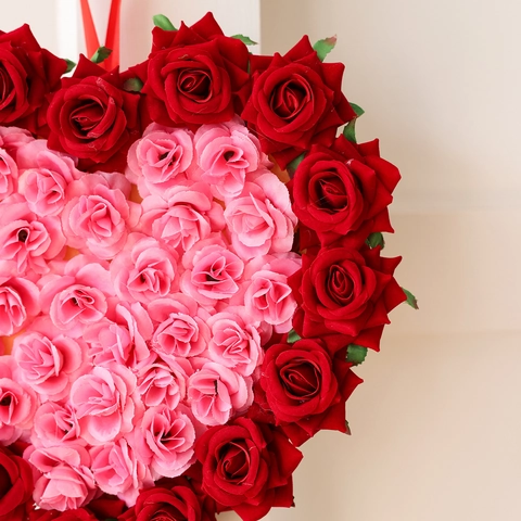 Herzförmiger Künstlicher Rosenkranz Rot Rosa Türaufhängung Valentinstag Hochzeit Party Szene Layout Romantische Dekoration