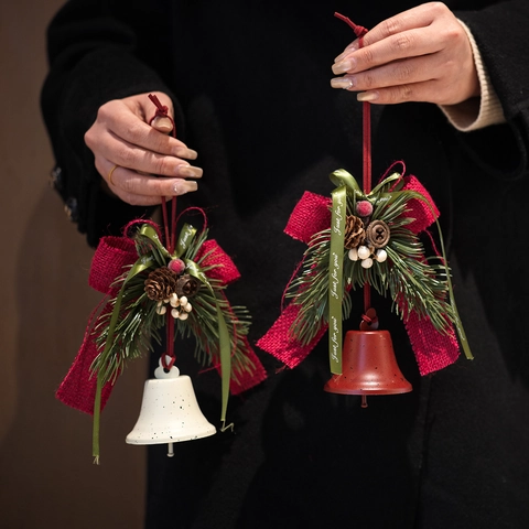 Campana de Navidad Colgante Lazo de Arpillera Piña Verdor Árbol Decoración Festiva Vacaciones Hogar Fiesta Decoración Colgante Regalo