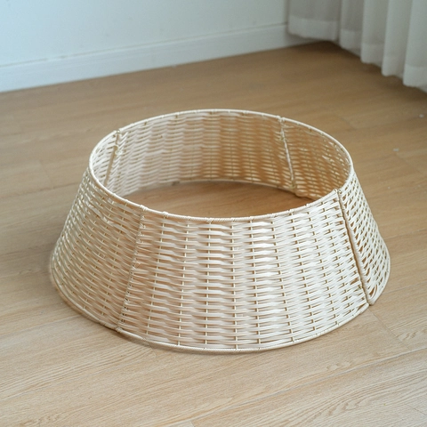 Collier de Sapin de Noël en Rotin PE Tissé Couvercle de Base de Sapin Rétro Nordique pour Décoration de Fête