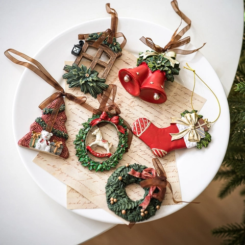 Adornos Colgantes de Resina Vintage para Árbol de Navidad Guirnalda Papá Noel Campanas Elfo Unicornio Ángel Colgante para Fiesta Decoración Hogar