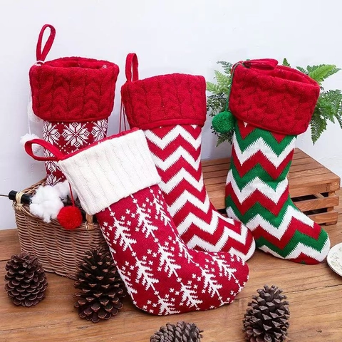 Gebreide Kerstsokken Rendier Sneeuwvlok Ontwerp Feestelijke Hangende Haard Decoratie Cadeauzakje Rood Wit Groen Patroon
