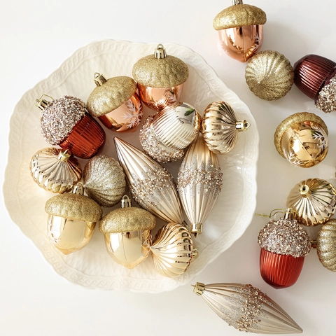 Pendentifs Suspendus pour Sapin de Noël Or Champagne Forme de Gland Oignon Goutte d'Eau Paillettes Décoration de Fête Maison