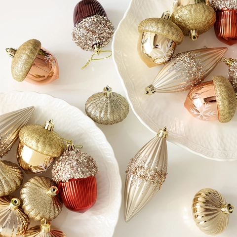 Pendentifs Suspendus pour Sapin de Noël Or Champagne Forme de Gland Oignon Goutte d'Eau Paillettes Décoration de Fête Maison