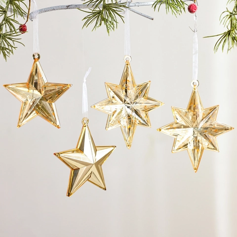 Pendenti a Stella di Natale Sfaccettati in Acrilico Prisma Pentagramma Stella Ottagonale Oro Ambra Chiaro Pendenti per Decorazione Albero di Natale Festa