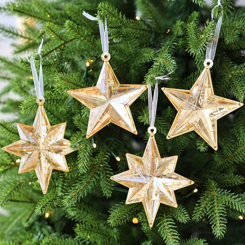 Pendenti a Stella di Natale Sfaccettati in Acrilico Prisma Pentagramma Stella Ottagonale Oro Ambra Chiaro Pendenti per Decorazione Albero di Natale Festa