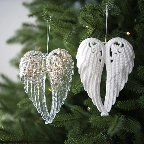 Ornamenti Natalizi Da Appendere Acrilico Paillettes Ali D'Angelo Tacchi Alti Iridescenti Pendente Trasparente Albero