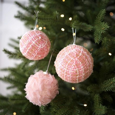 Palline Di Natale Rosa Tweed Tessuto Mesh Schiuma Decorazioni Appese Per Albero Festa Di Vacanza Squisita Novità