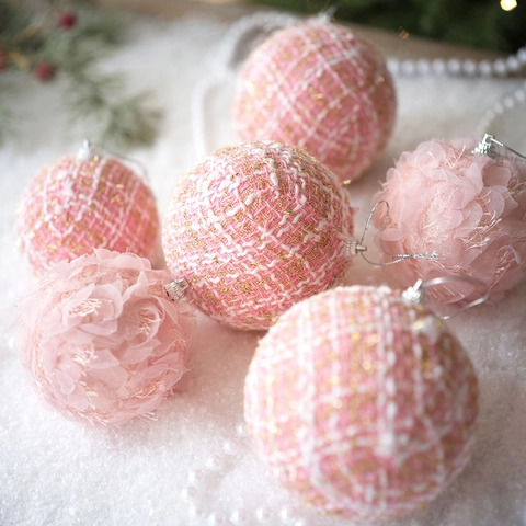 Palline Di Natale Rosa Tweed Tessuto Mesh Schiuma Decorazioni Appese Per Albero Festa Di Vacanza Squisita Novità